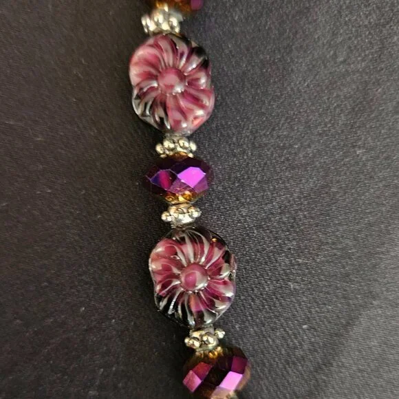 Hand Crafted Carved Amethyst Fluorite Necklace and Bracelet Ensemble - Picture 3 of 12